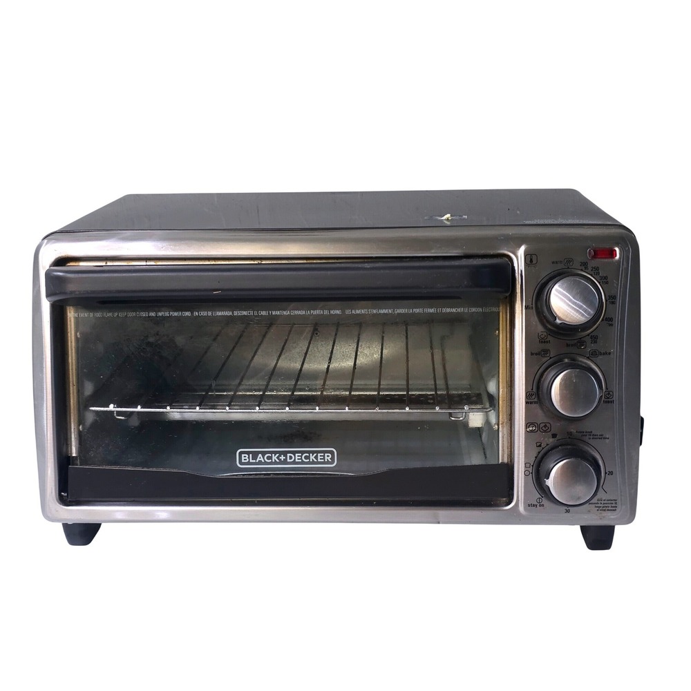Black+Decker Toaster Oven Silver Black Countertop Bake Broil Toast 4 Slice